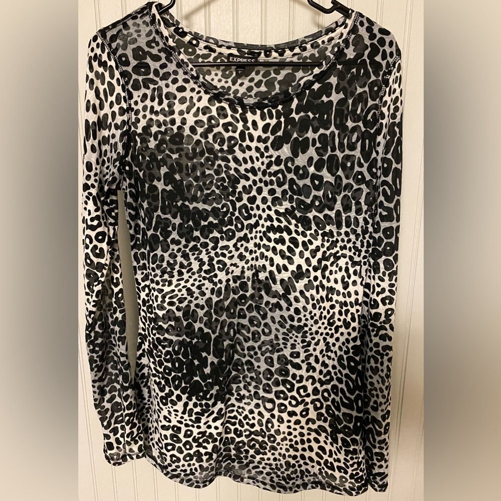 Express Sheer Scoop Neck Top. Animal print. Size Large.